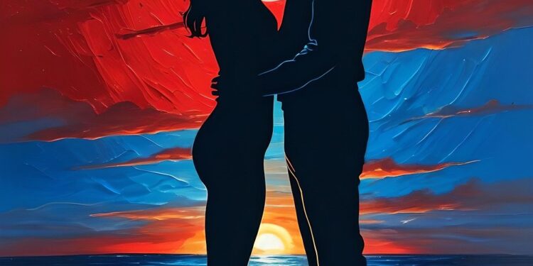 man, woman, love, in love, romance, relation, nature, sea, red, blue, ai generated-8923382.jpg